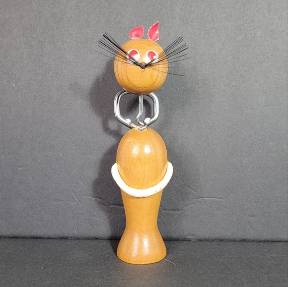 Vintage Mid Century Japanese Wooden Cat Corkscrew Bottle Opener NWOT - Picture 6 of 9